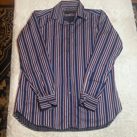 Etro sz 41 Classic Striped Button-Down Shirt in Blue Purple and Red - Picture 2 of 9